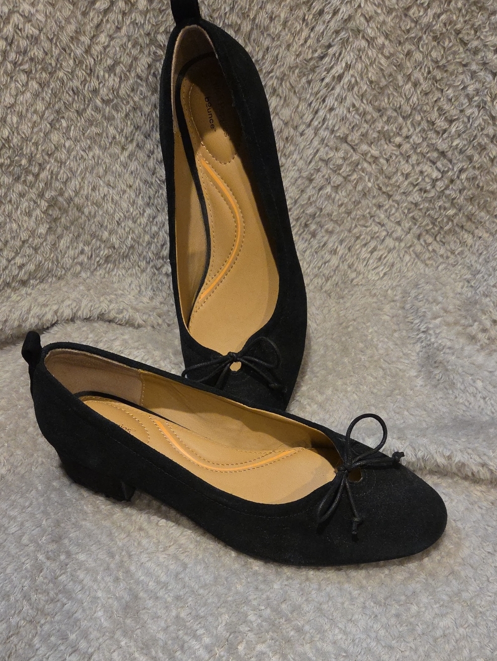 Hush Puppies Black Suede Low Heel Bow Pumps